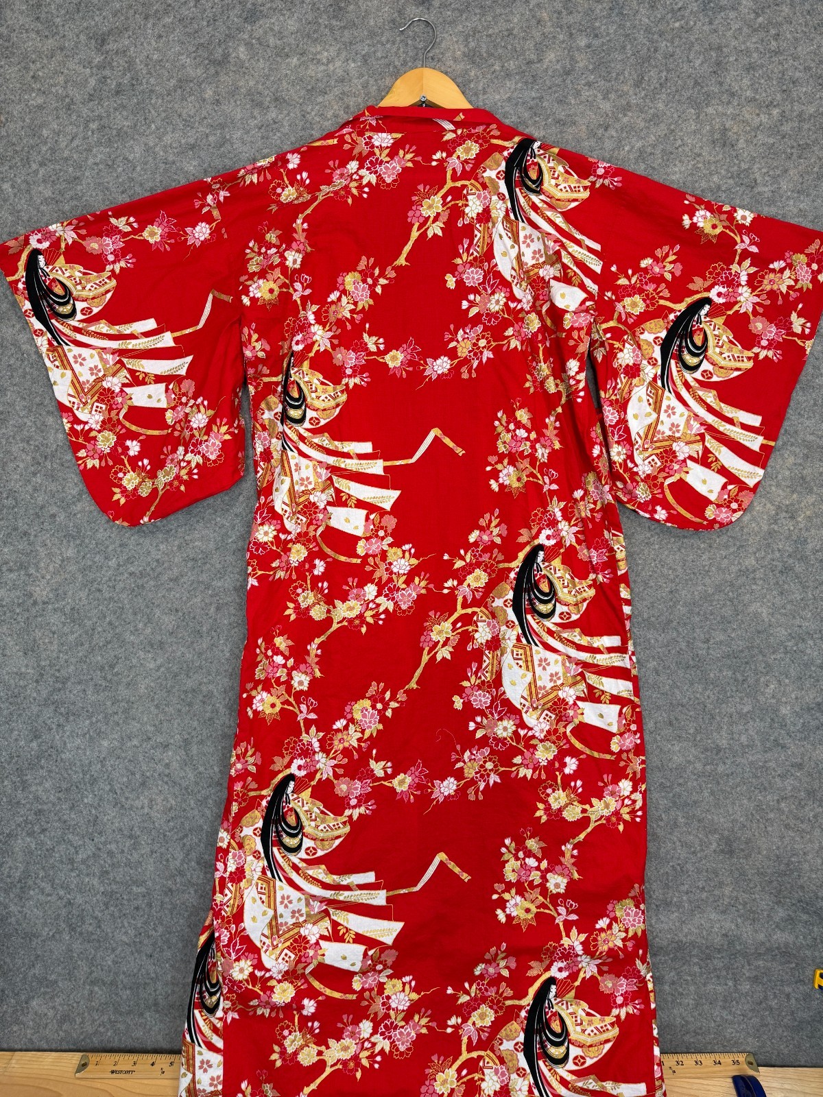 Vintage Smithsonian Institution Japanese Yukata Kimono XL Cherry Blossom Belted