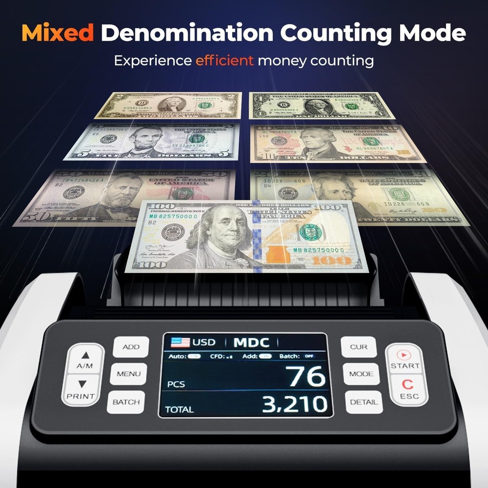MUNBYN IMC09 Mixed Denomination Money Counter Machine, Value Counting,