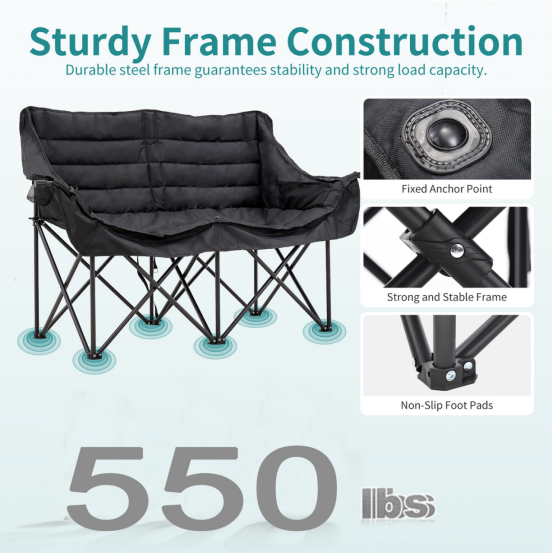 NAIZEA Oversized Fold Up Double Camping Chair 2 Person Camping Chair Loveseat