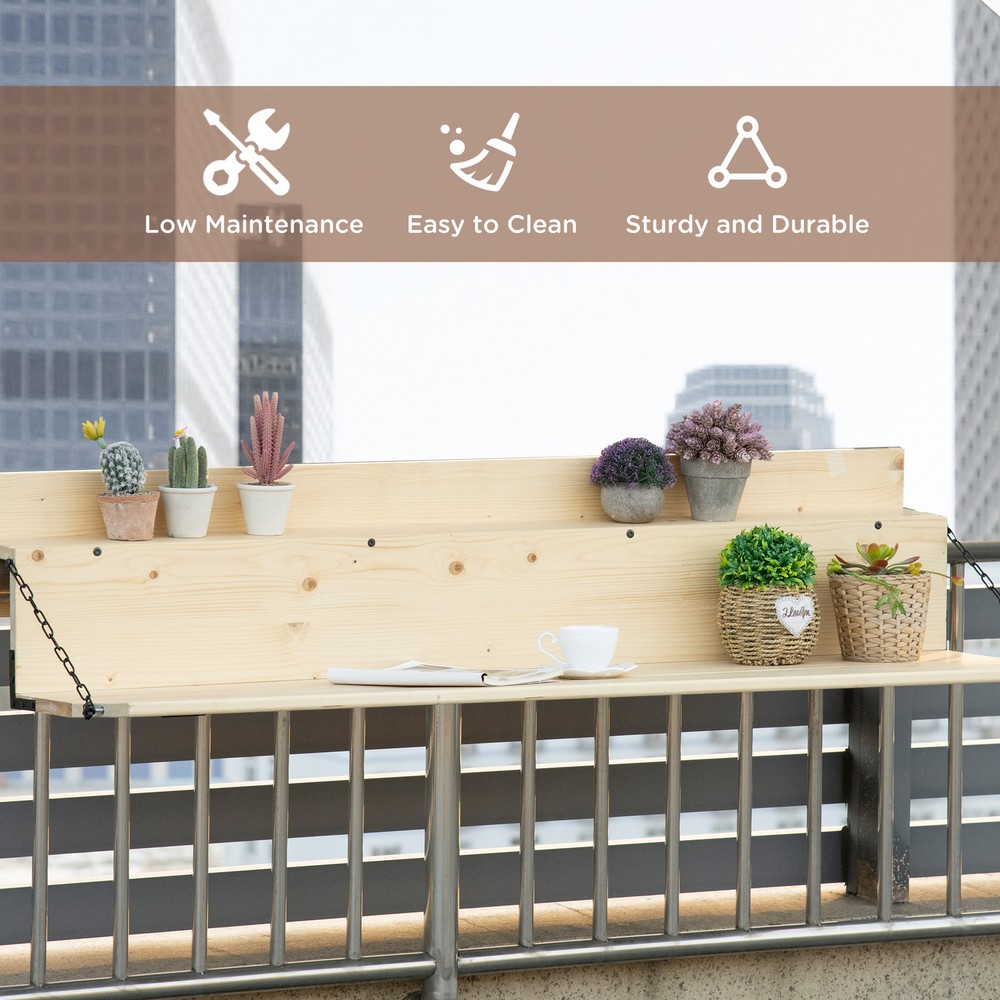 Outsunny Hanging Deck Table, Foldable Balcony Desk, Natural