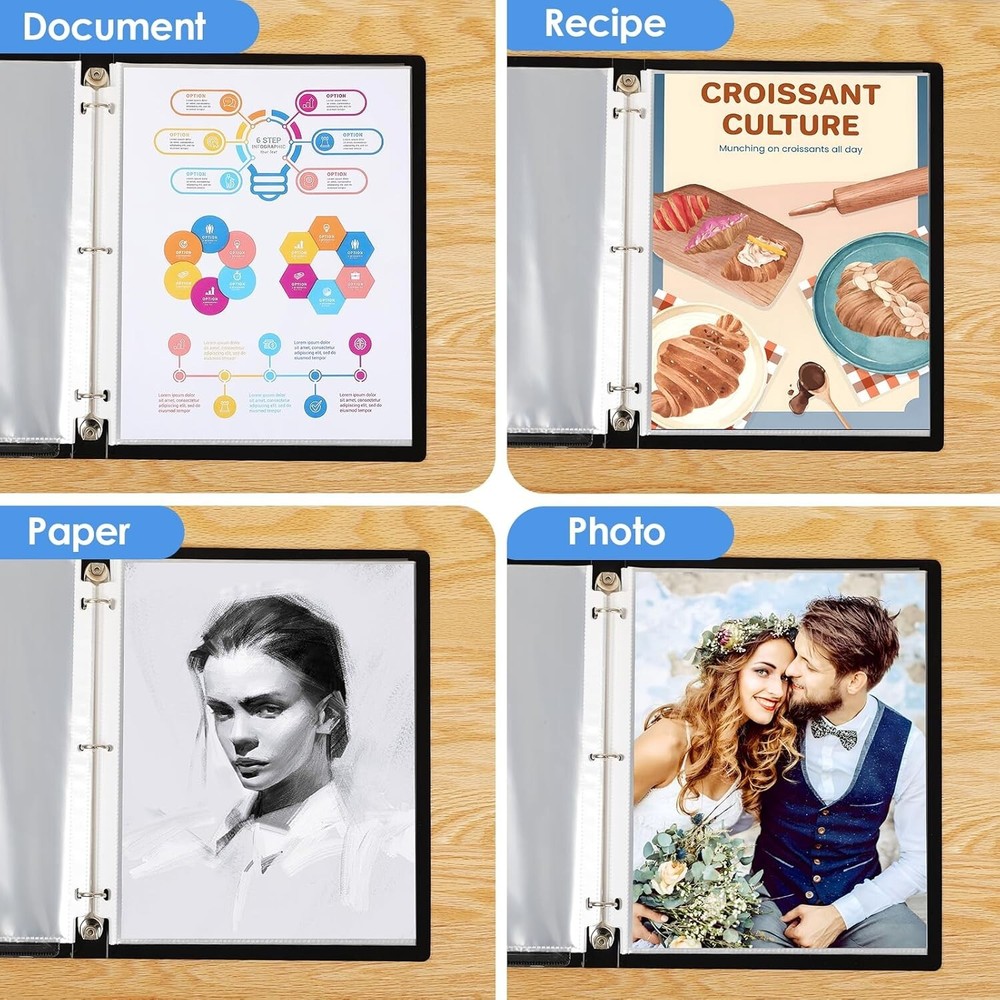 Durable Polypropylene 3 Ring Binder Sleeves - 100 Clear Top Loading Protectors