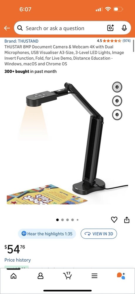 THUSTAR 8MP Document Camera & Webcam 4K with Dual Microphones, USB Visualiser A3