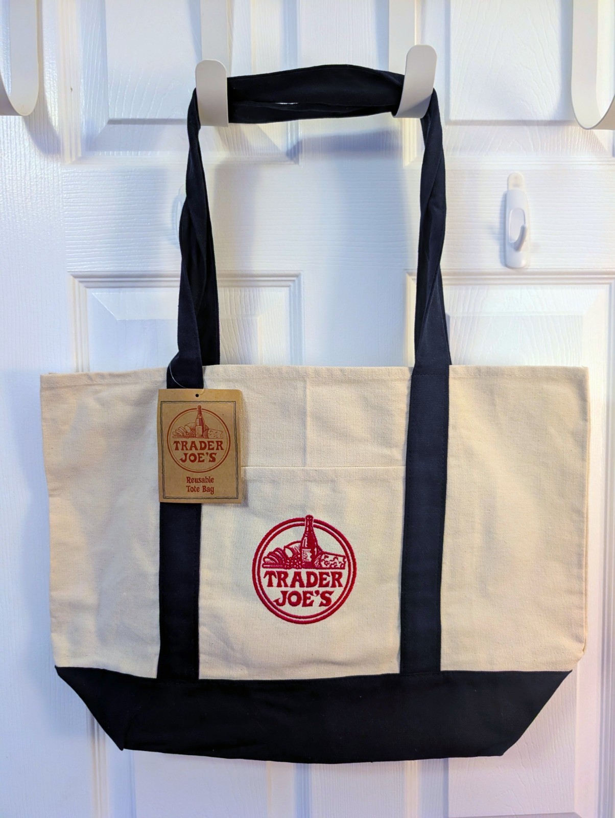 LARGE Trader Joe's Reusable Canvas Tote Bag, Navy Blue, New with Tags BULK ORDER