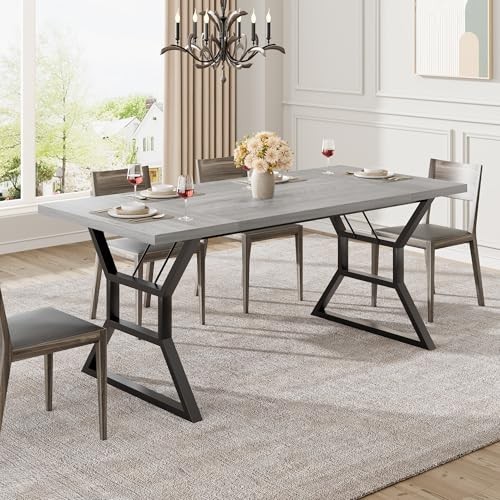 70.9 in Large Dining Room Table for 6, Rectangular Kitchen Table with Grey