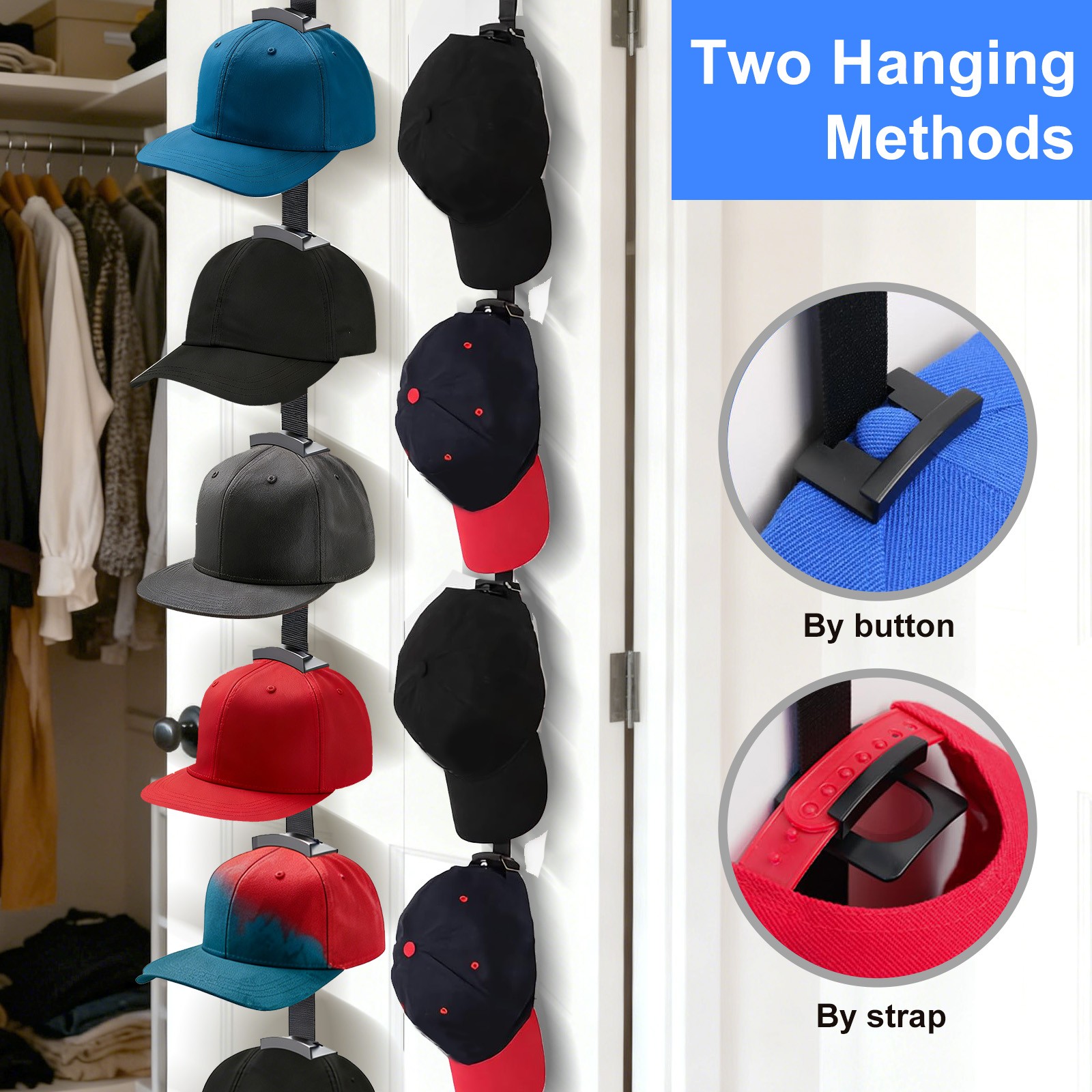 Vertical Over Door Hat Rack Adjustable Space Saving Cap Organizer With 10 Hooks