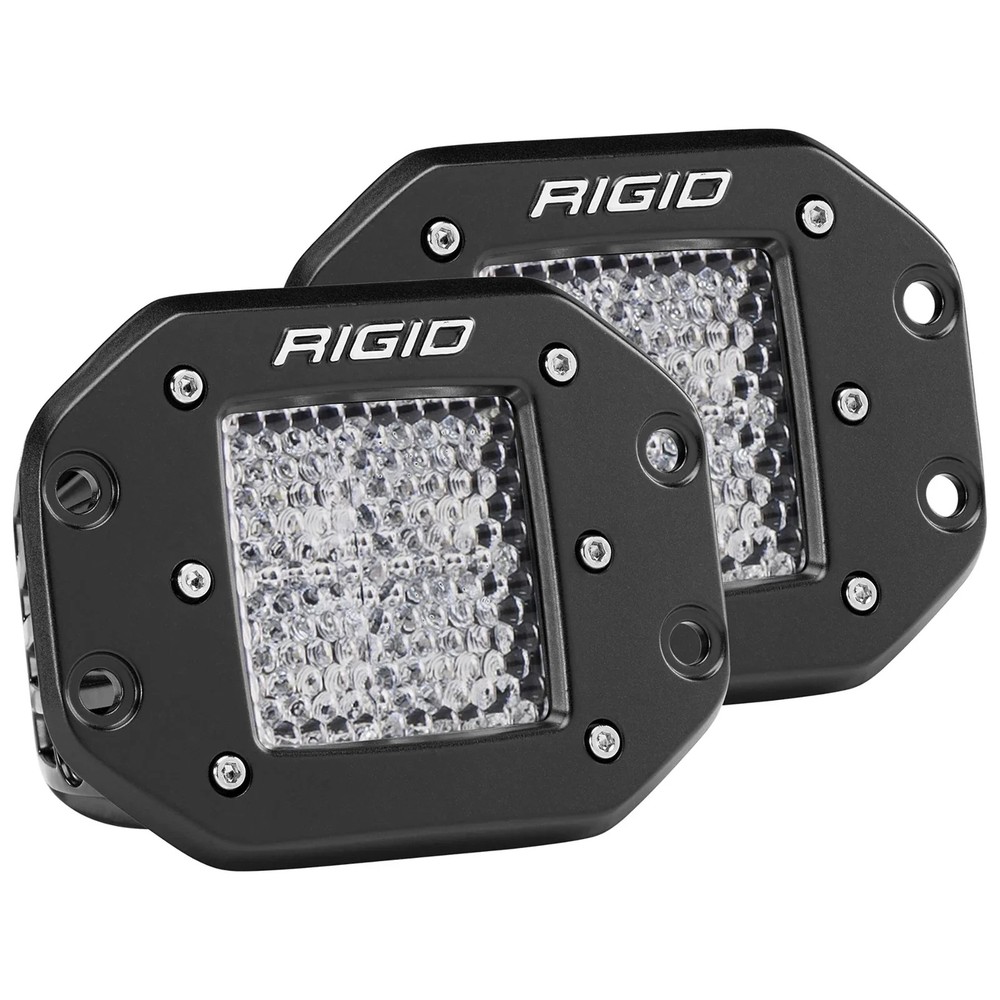 Rigid 212513 D-Series PRO Flood Diffused White Square LED Lights Pair Kit Black