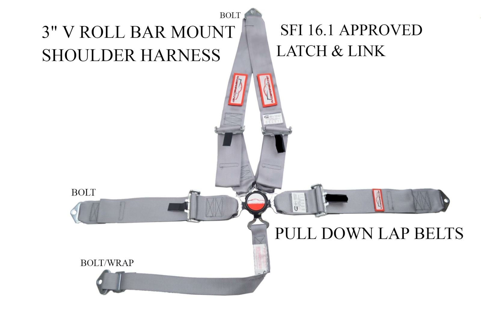 SILVER GRAY RACING HARNESS SEAT BELT 5 POINT SFI 16.1 CAM LOCK BOLT IN SCCA