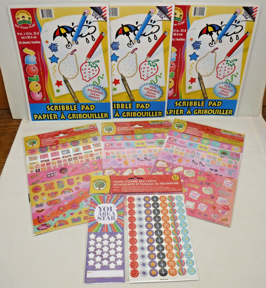 NEW educational TREE HOUSE KIDS 7 Scribble Pads & 12 pkgs TEACHING TREE Stickers