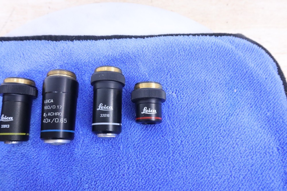 x5 Used Leica Achro Microscope Objectives #32016 32012 32015 32013 & E2 Germany