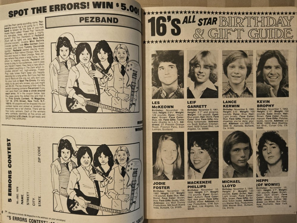 16 Magazine December 1978 KISS, ROLLERS, GARRETT, GIBB