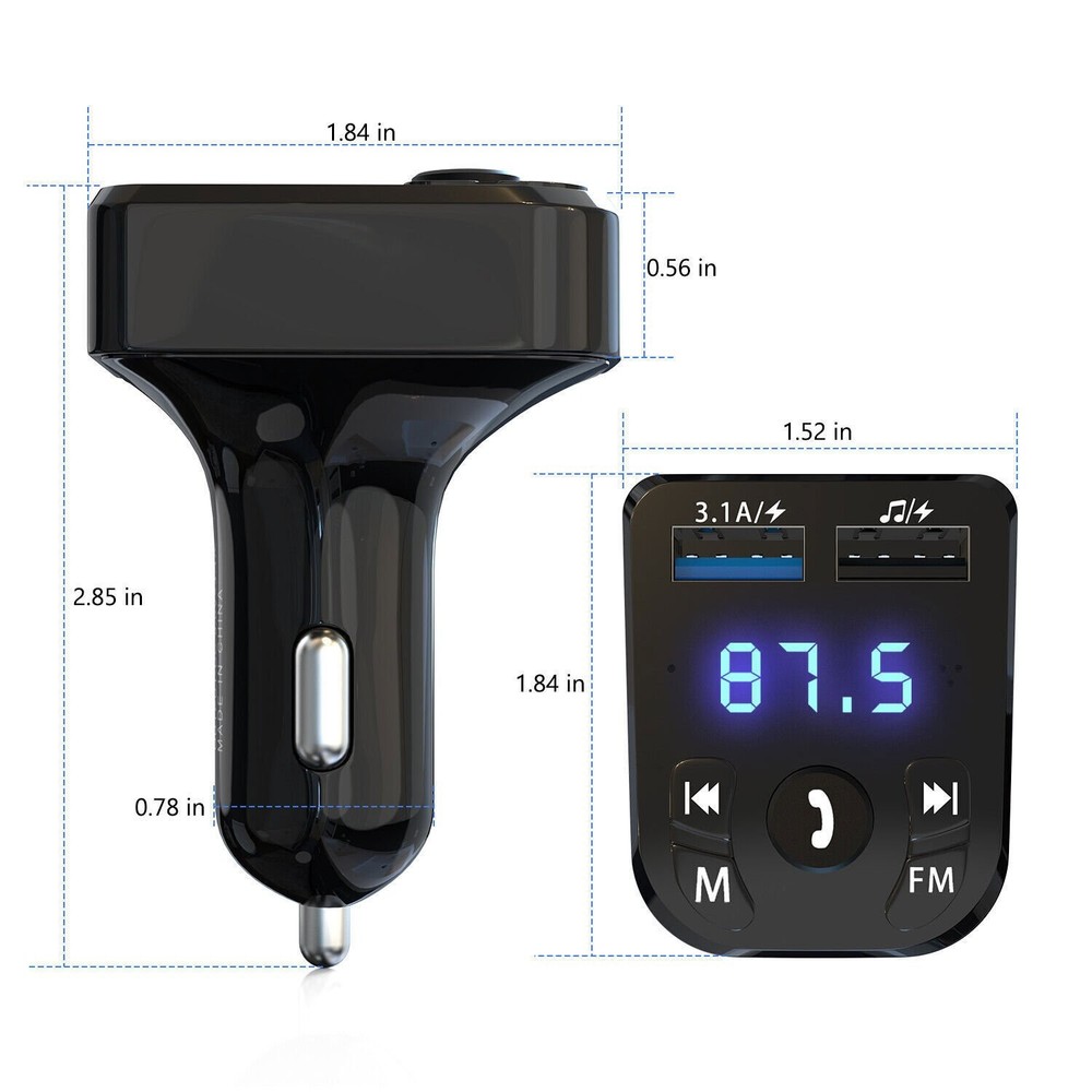 Bluetooth 5.0 Car Wireless FM Transmitter Adapter 2USB PD Charger AUX Hands-Free