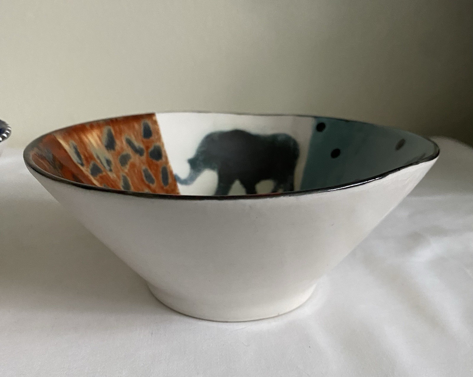 Pair VTG Elsona South African Hand Painted Ceramic 6" Bowls Elephant Signed