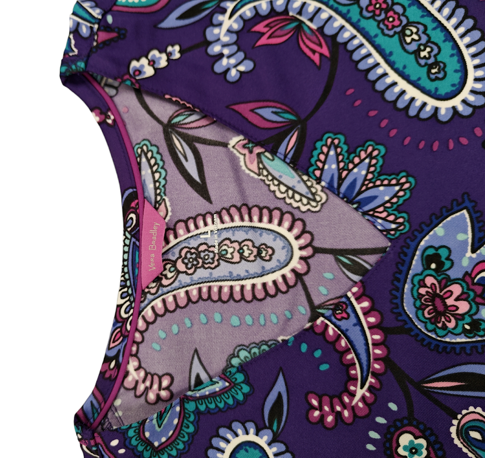 Vera Bradley Halo V6117 MAK Makani Paisley Blackberry V-Neck Print Scrub Top