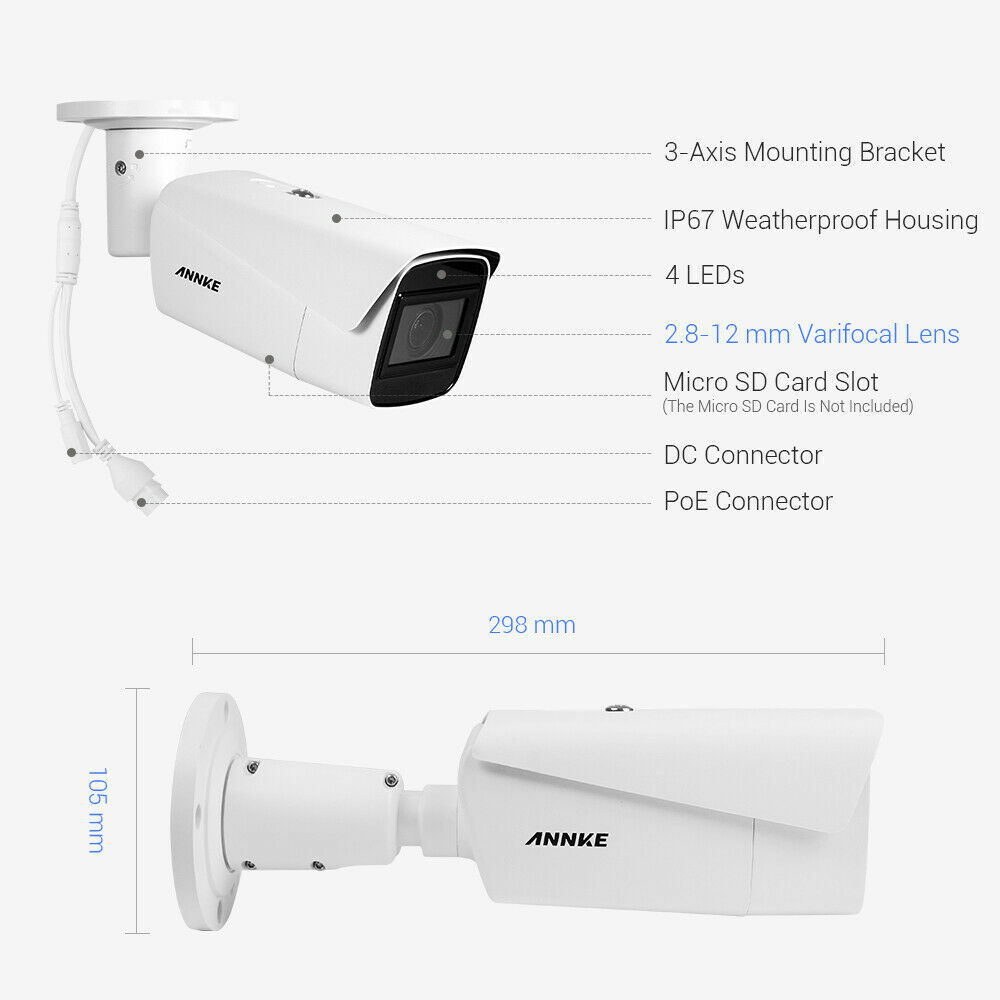 ANNKE 8MP 4K PoE IP Security Camera Home Surveillance Outdoor IR Night Vision