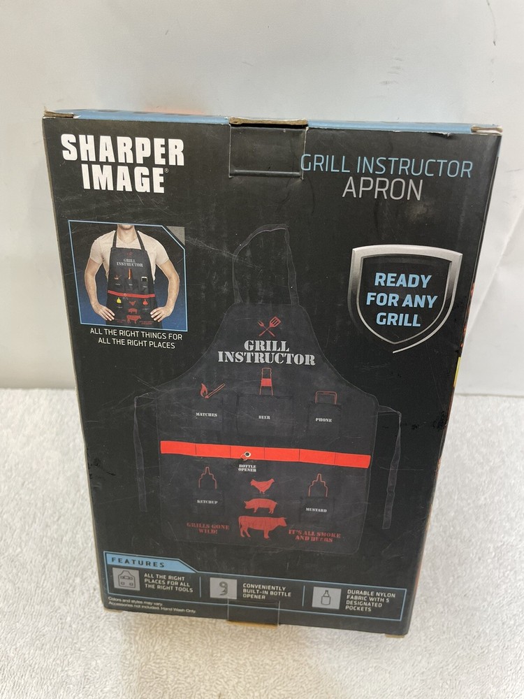 Sharper Image Backyard BBQ Barbecue Chef Black Grill Instructor Apron