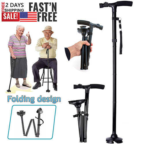 2 Pack Foldable Retractable LED Walking Cane Stick Adjustable Cane Trekking Pole
