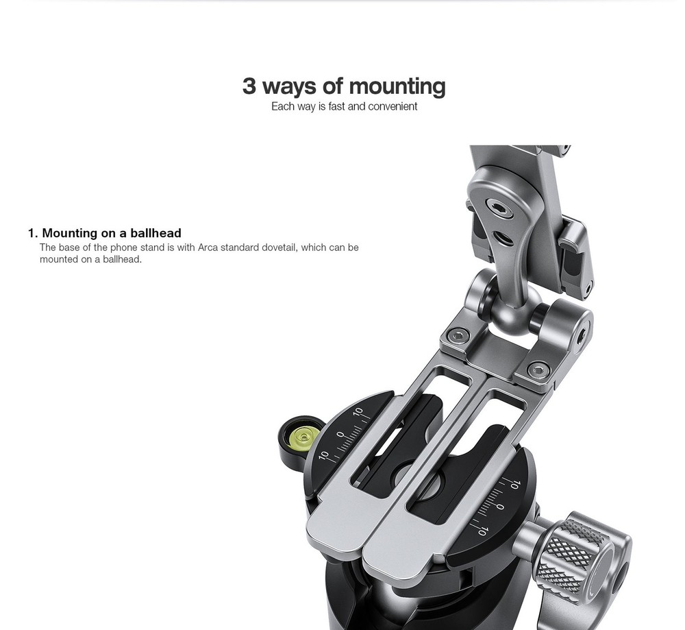 Leofoto PS-3 Multi-Functional Foldable Cellphone Stand Arca Cold Shoe Silver