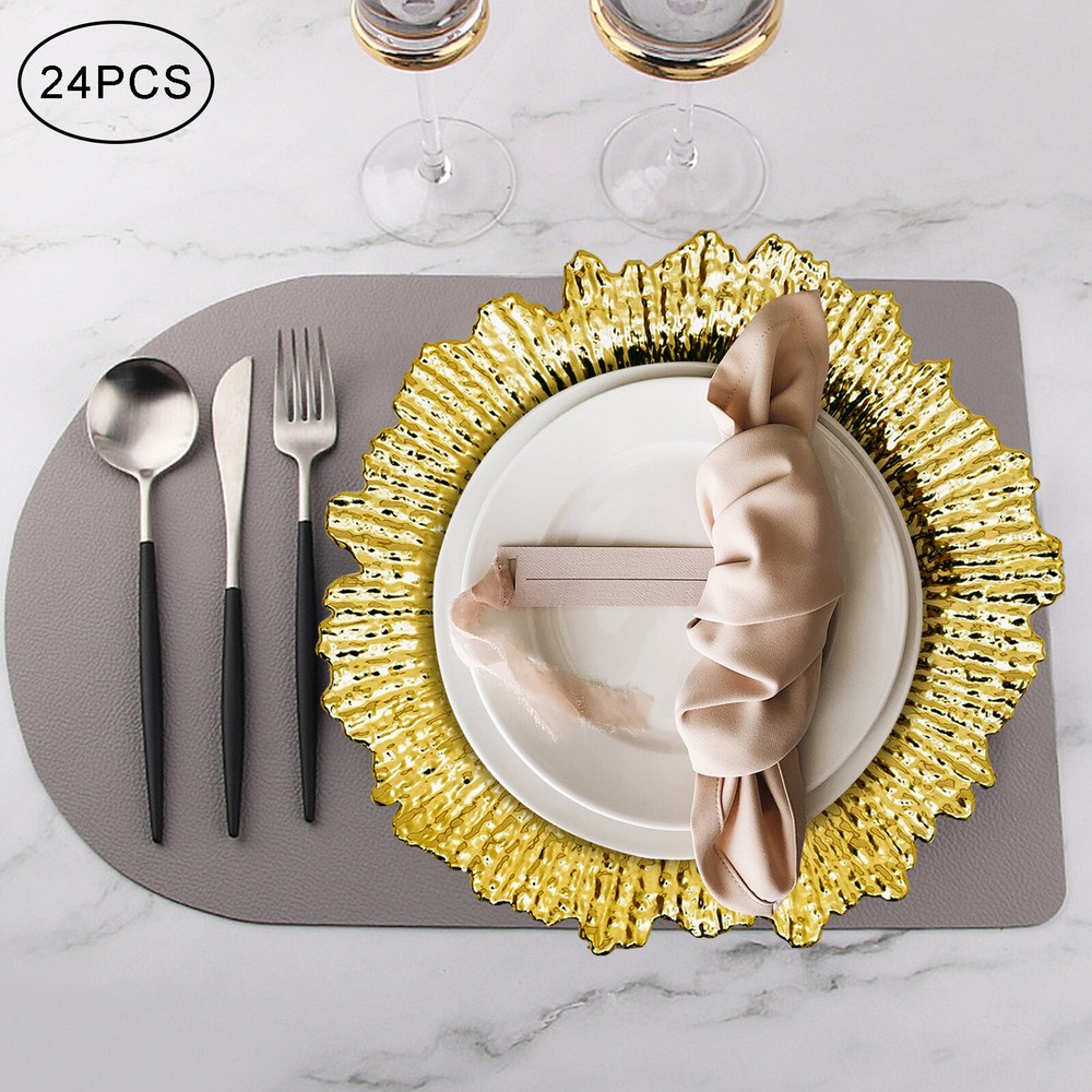 24-piece Dinnerware Set Irregular Edge Dinner Plates Dish Serveware Rose Gold