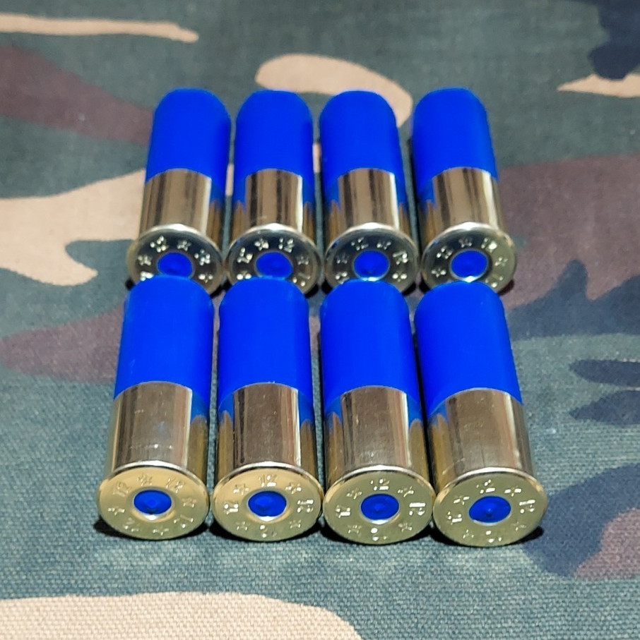 12 GAUGE 2 3/4" SNAP CAPS TRAINING ROUNDS SET OF 8 SAFETY BLUE HIGH BRASS 1oz
