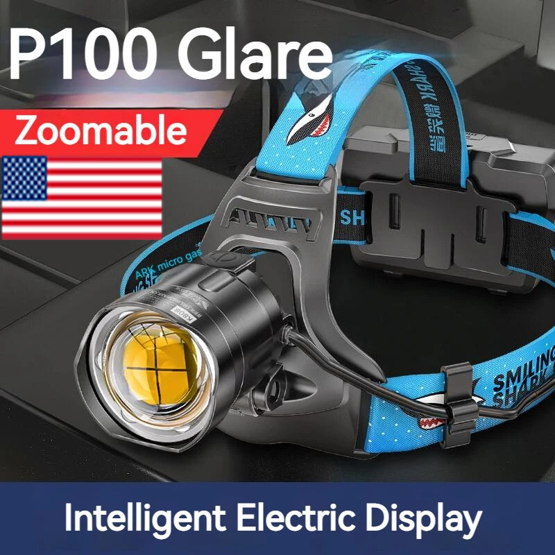 250000LM Headlight LED P100 Headlamp USB Rechargeable Zoomable Head Flashlight