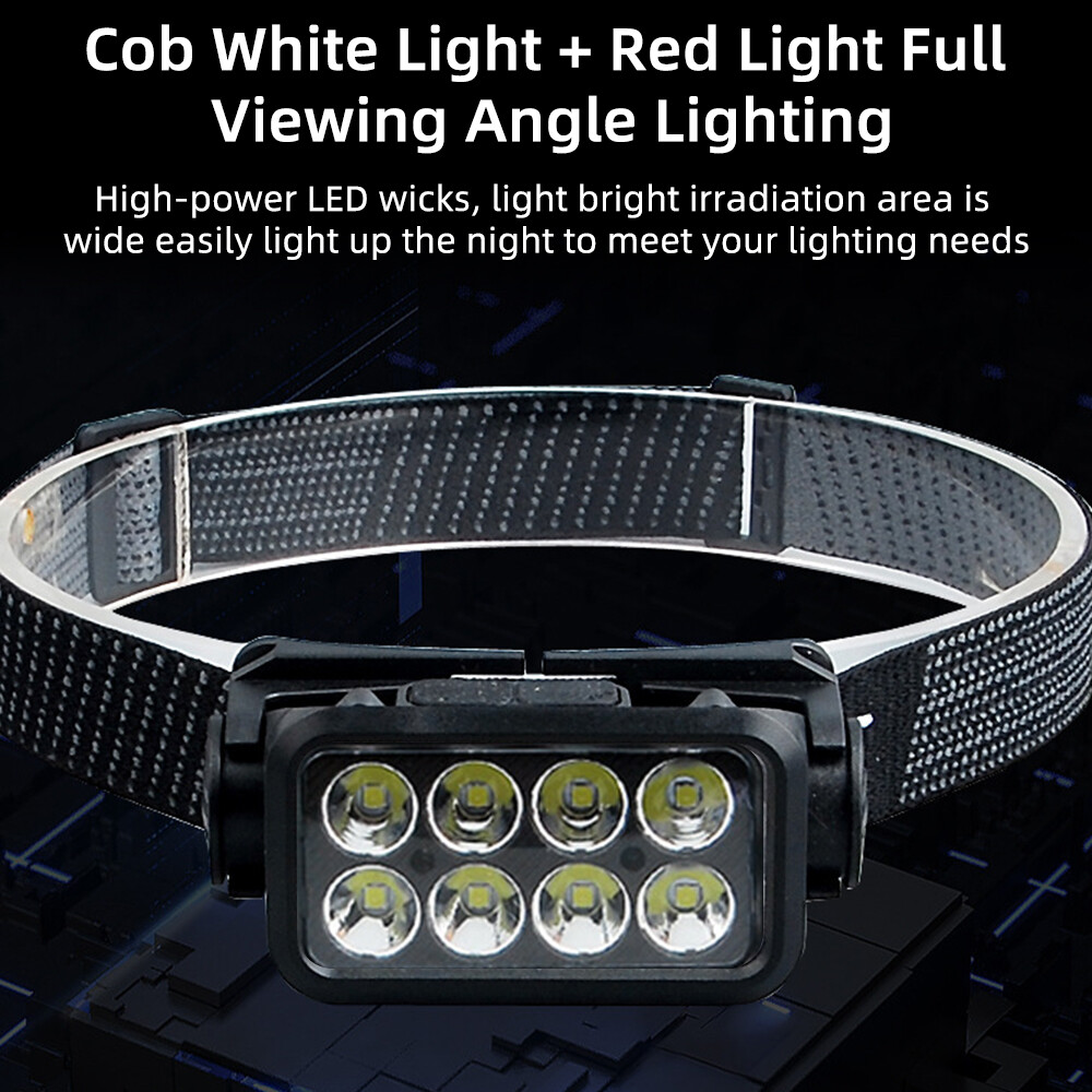 COB LED Headlamp USB Rechargeable Headlight Torch Work Light Bar Head Band Lamp