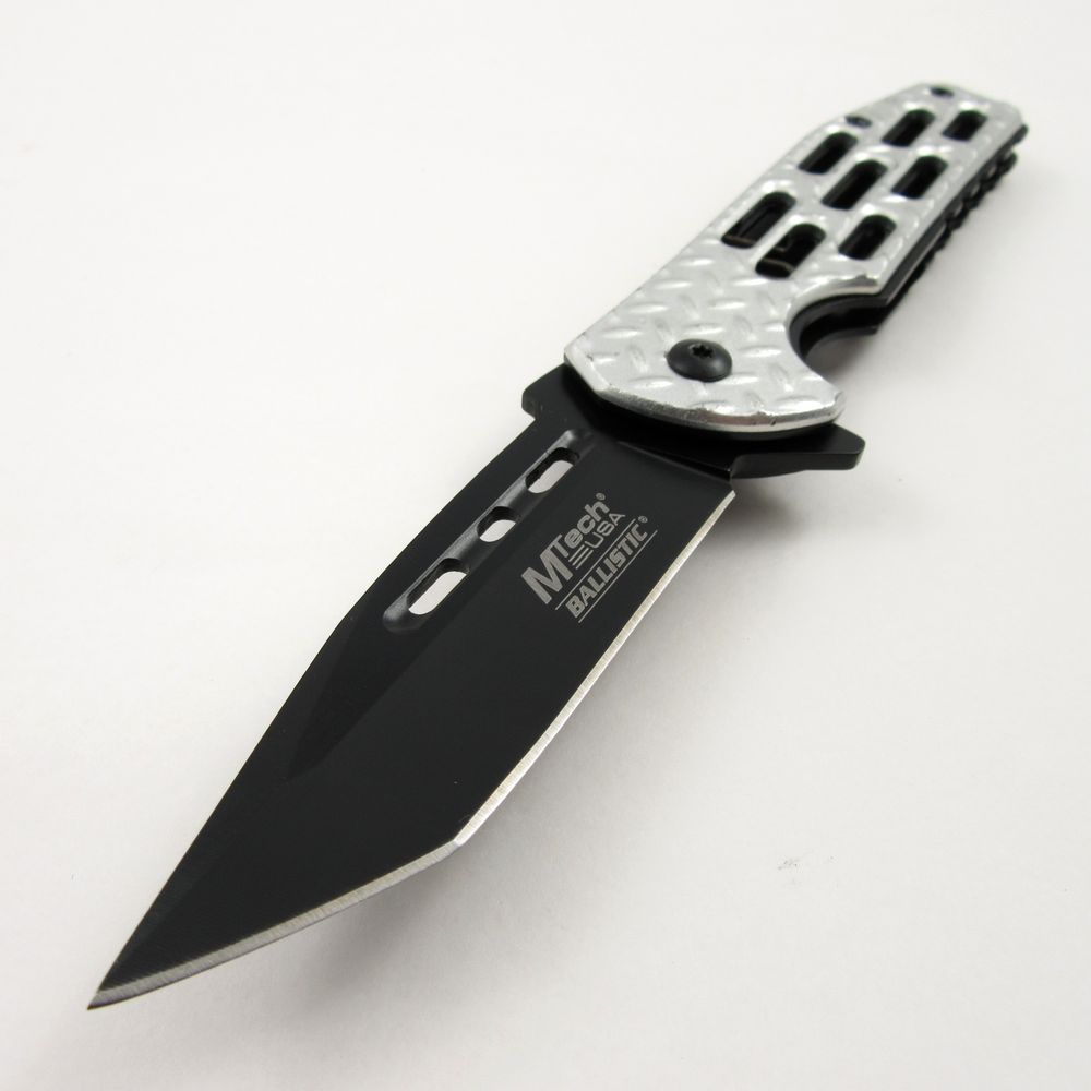 SPRING-ASSIST FOLDING POCKET KNIFE Mtech Silver Diamond Tread Tactical Tanto