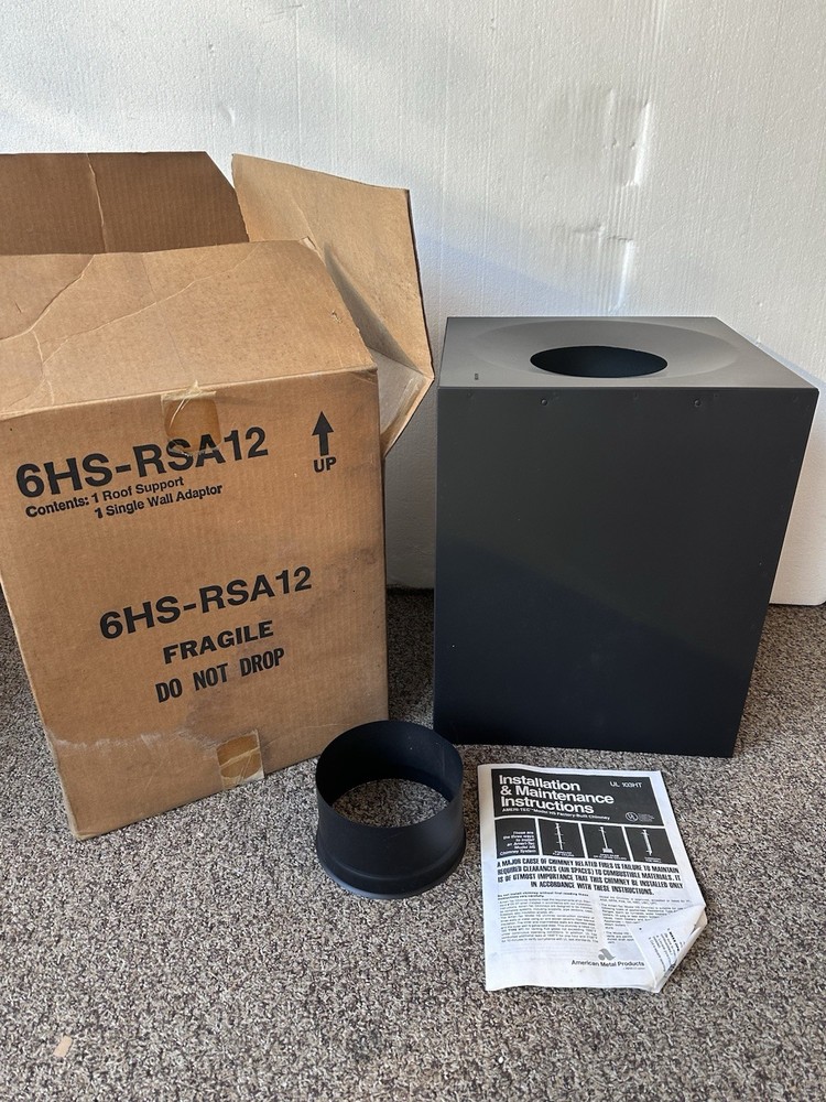Ameri-Tec 6HS-RSA12 6" Chimney Stove Pipe Roof Support Box Kit w/ Wall Adapter