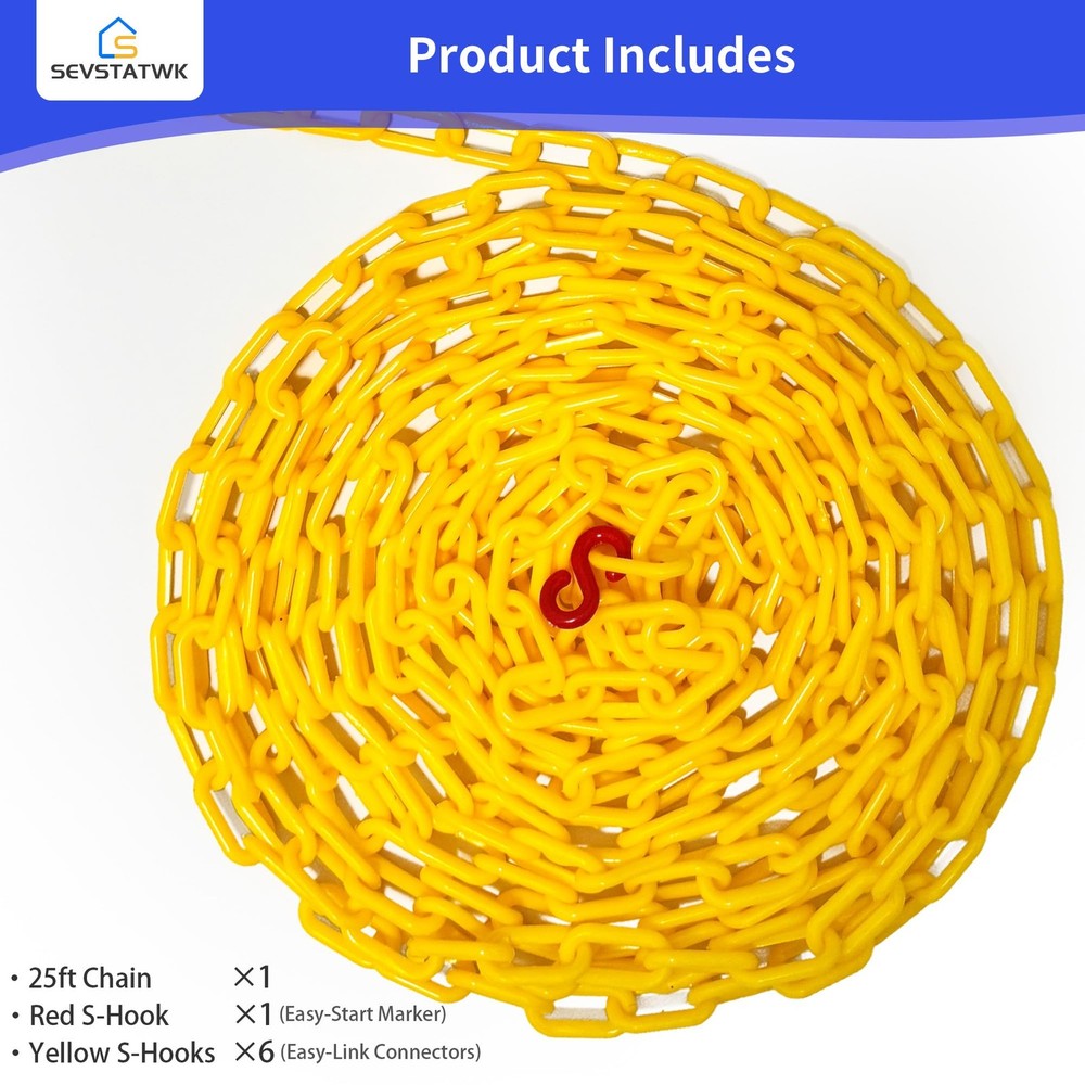 SEVSTATWK Yellow Plastic Chain 25ft, 1.42" Link, High Visibility Plastic...
