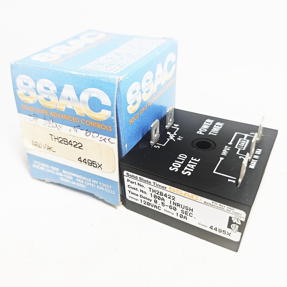 SSAC TH2B422 Solid State Timer Relay , 0.5 - 60 Seconds, 120 VAC, 10 AMP