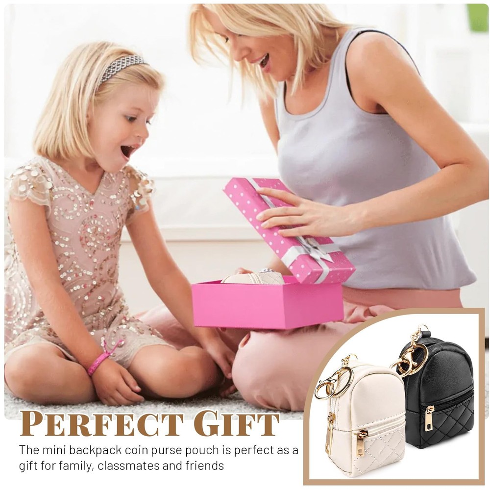 2PCS Mini Keychain Backpack, Black & Beige, Small Cosmetic Bag, Mini Makeup B...