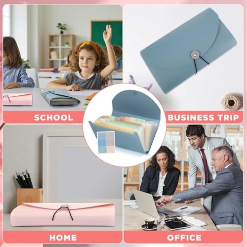 2 Pack 13 Pockets Expanding File Folder and Cover Folder with Blue, Light Pink