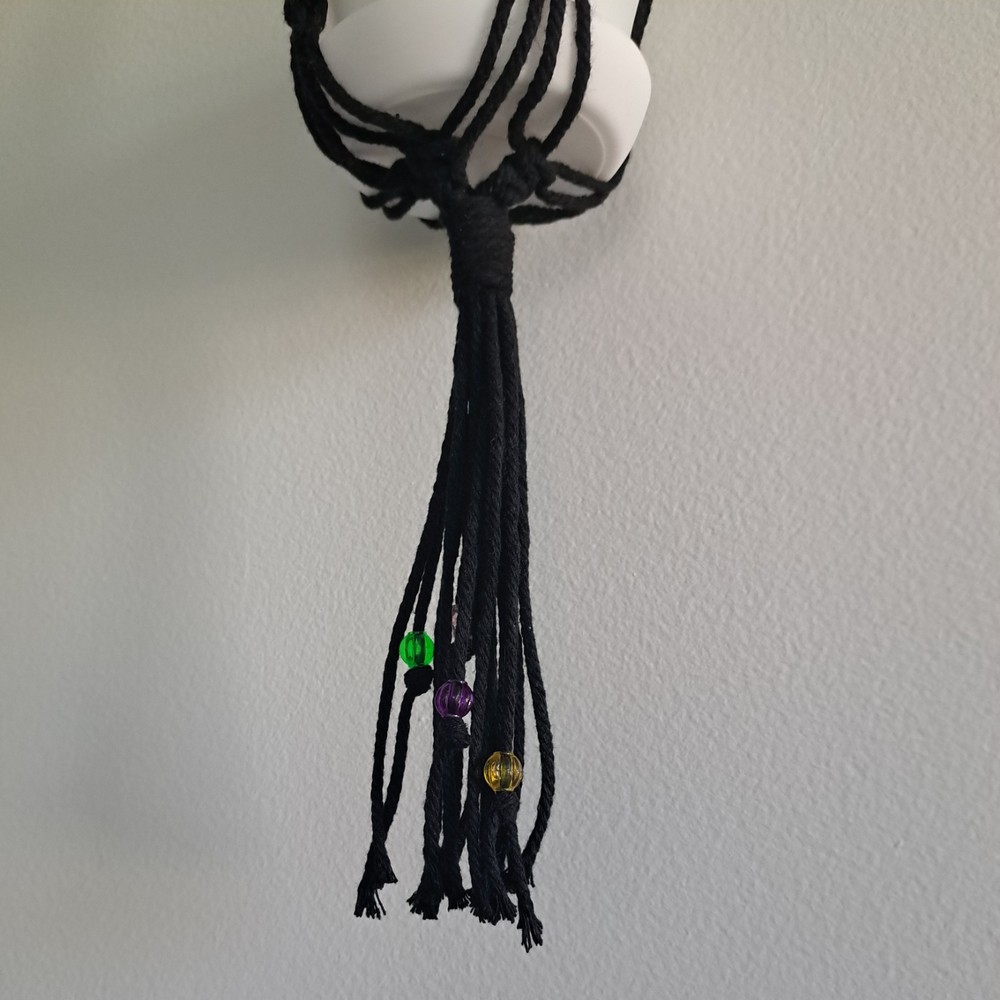 Macrame Plant Hanger, Black with Multicolored Beads