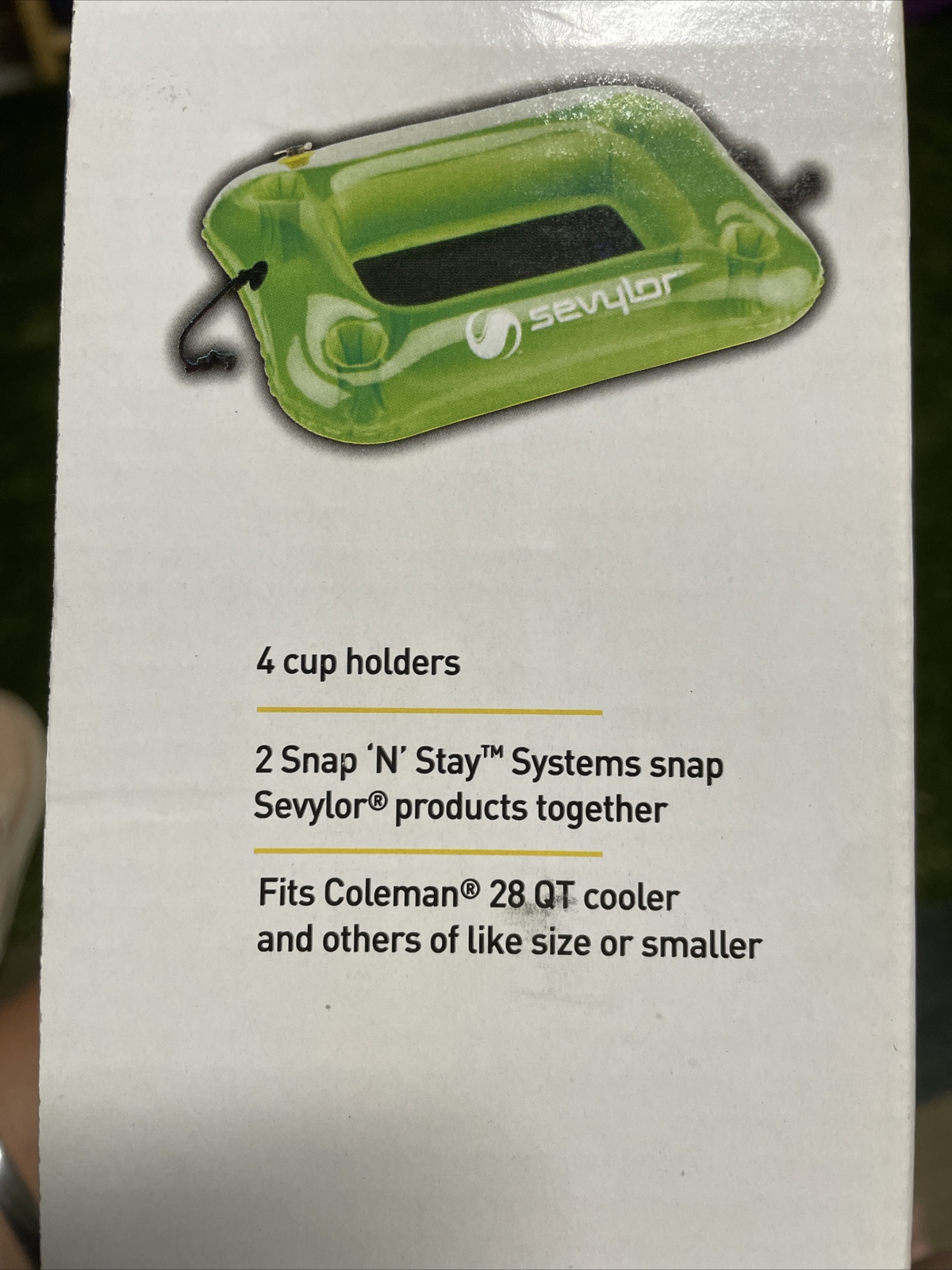 Pool Float Sevylor Cooler Green Inflatable Fits 28Qt 4 Cup Holders NEW SNAP STAY