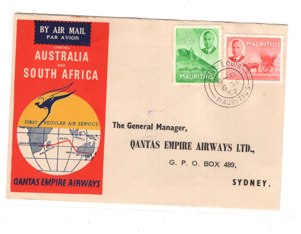 Mauritius  Quantas  first  flight  cover  to  Australia
