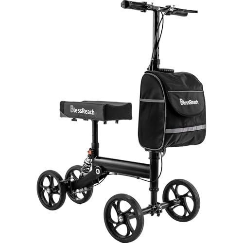 Knee Scooter Walker Steerable Foldable 8” Wheels Adjustable 300lb Black, WB-2105