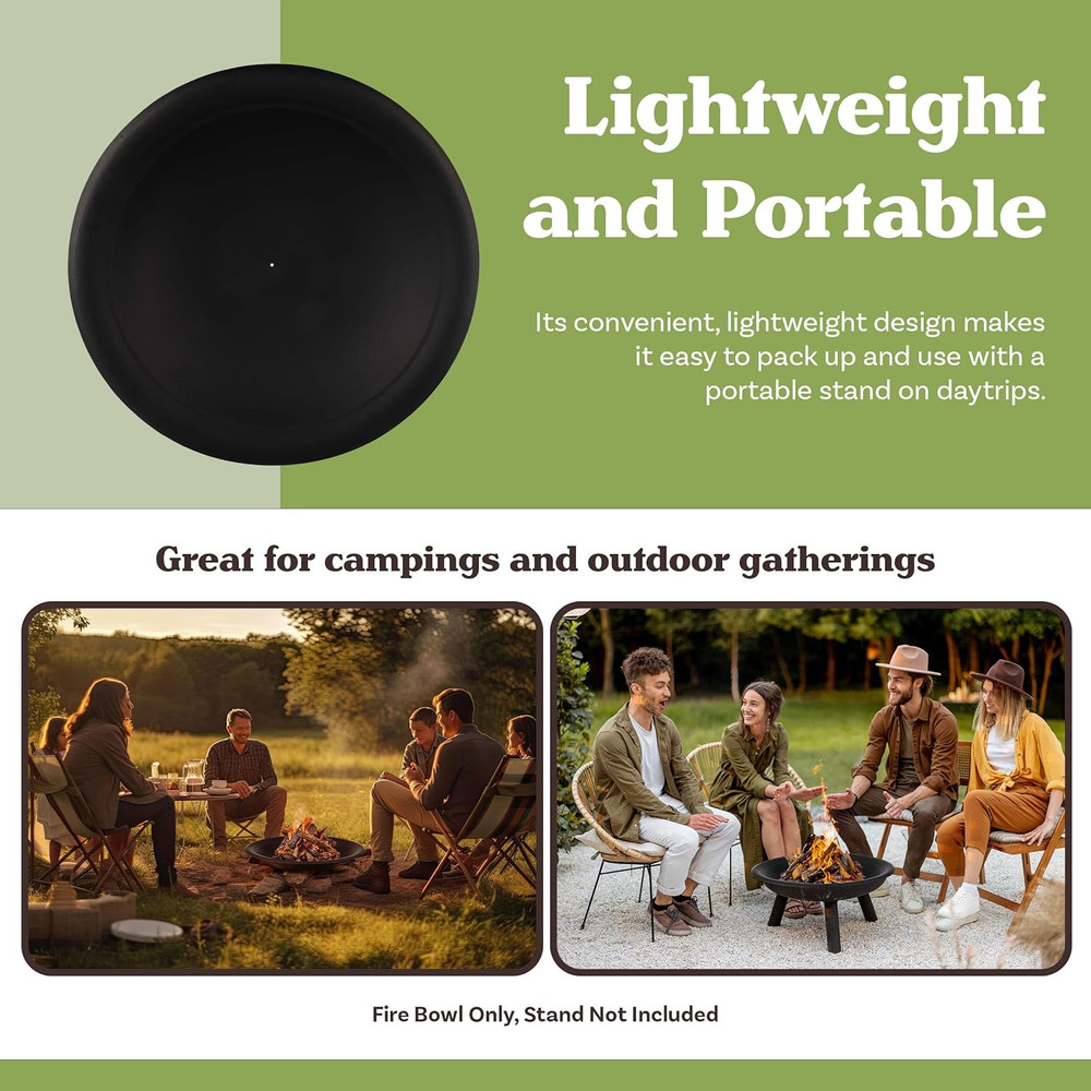 Fire Bowl - 30In Firepit Insert for DIY Fire Ring or Replacement - High Temp Fin