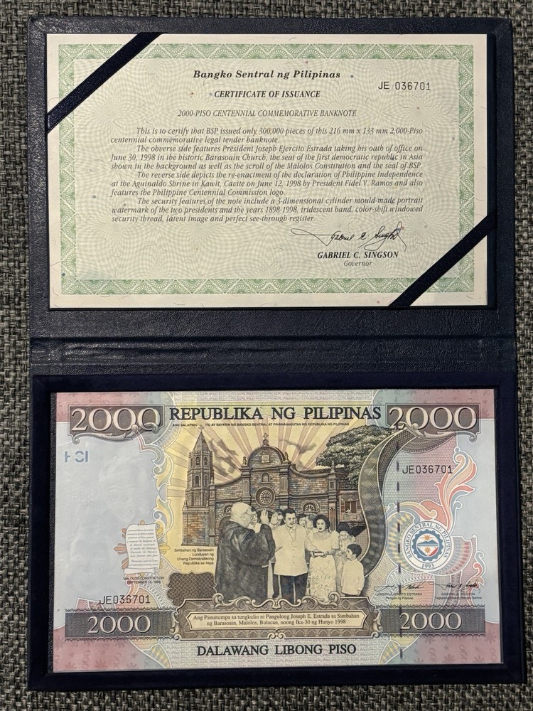 PHILIPPINES 2000 Piso 1998, P-189a Large Commemorative, UNC w/ Original Folder