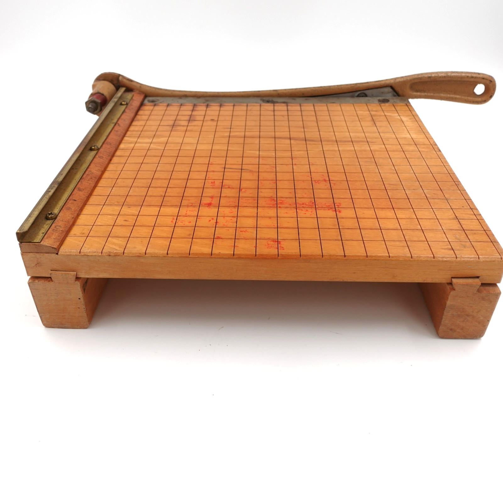 Vintage Ingento No 3 Paper Cutter Guillotine Cast Iron Arm Wood Base 10"