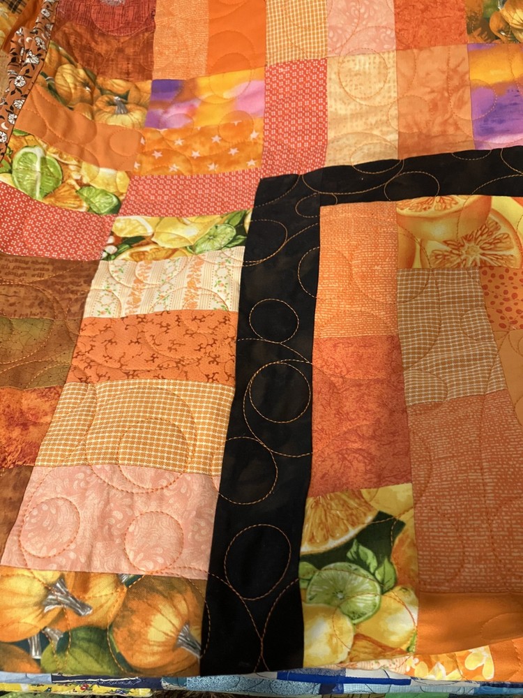 Orange & Black QUILT patchwork, Queen/ King size 91" X 102"