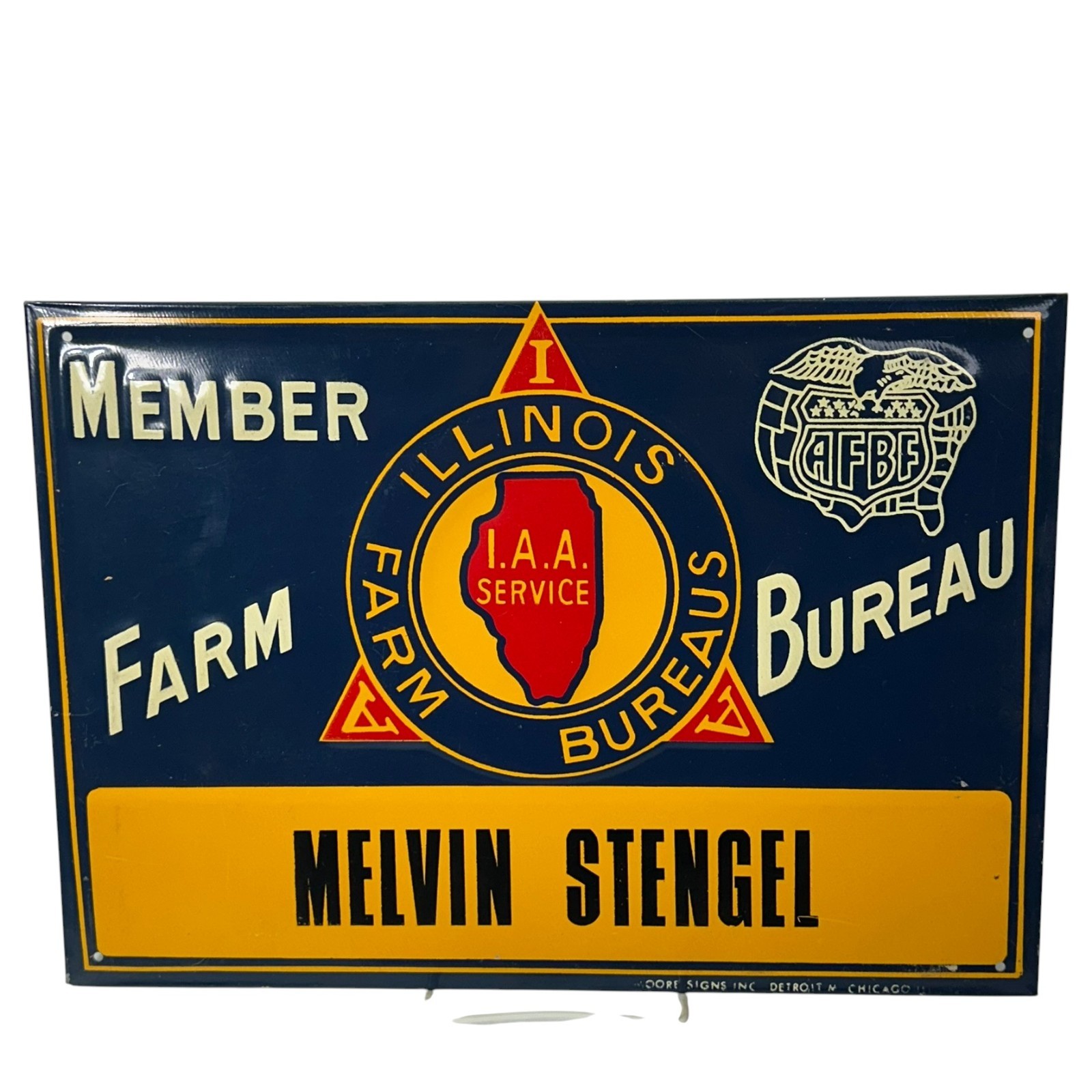 Illinois Farm Bureau Member Metal Sign I.A.A. AFBF Man Cave Melvin Stengel