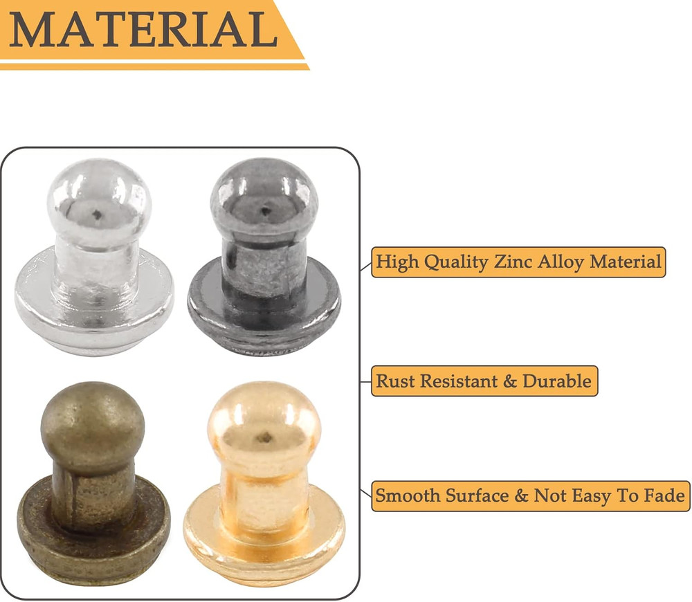 100Set 5Mm round Head Button Studs Solid Button Stud Screw Leather Button Rivets