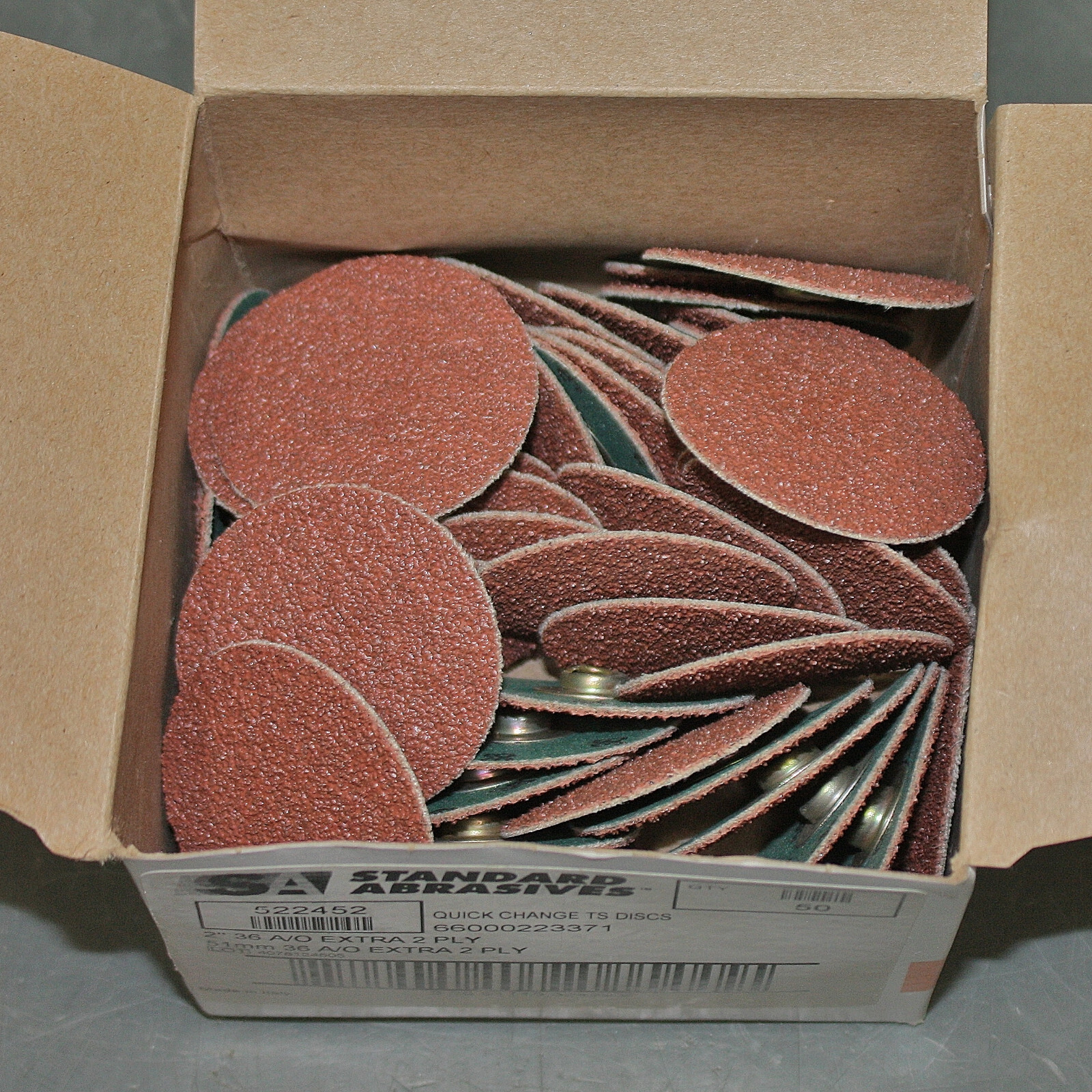(50) Standard Abrasives 2" Sanding Discs 522452, 36 Grit, TS Quick Change, AO