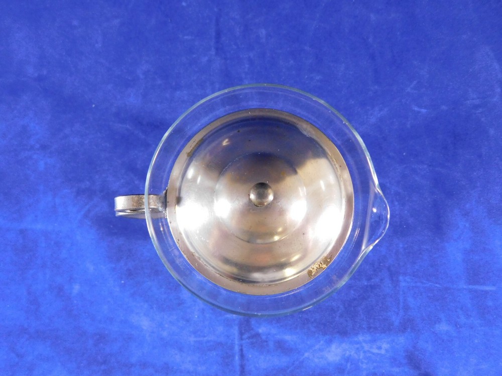 Vintage Crystal Etched Syrup Pitcher Silver Hand Made Handle