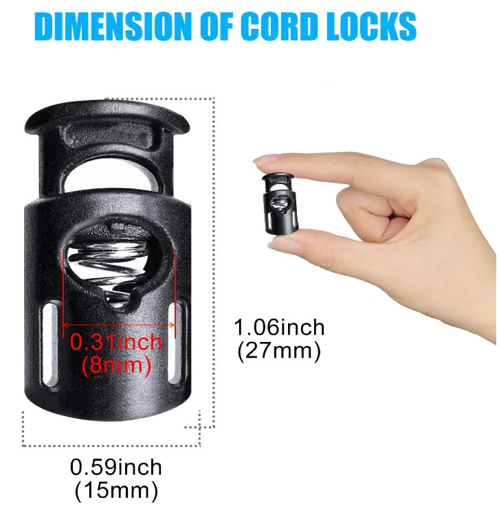 10 Pack Plastic Cord Locks Stopper Single Hole Spring Toggle Upgraded Black New
