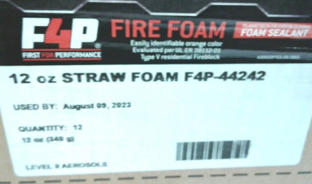 F4P First For Performance Fire Foam FlameTech FireBlocking Foam Sealant 12Oz Can