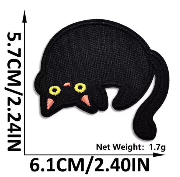 Cute Black Cat Upside Down - Embroidered Iron-On Patch