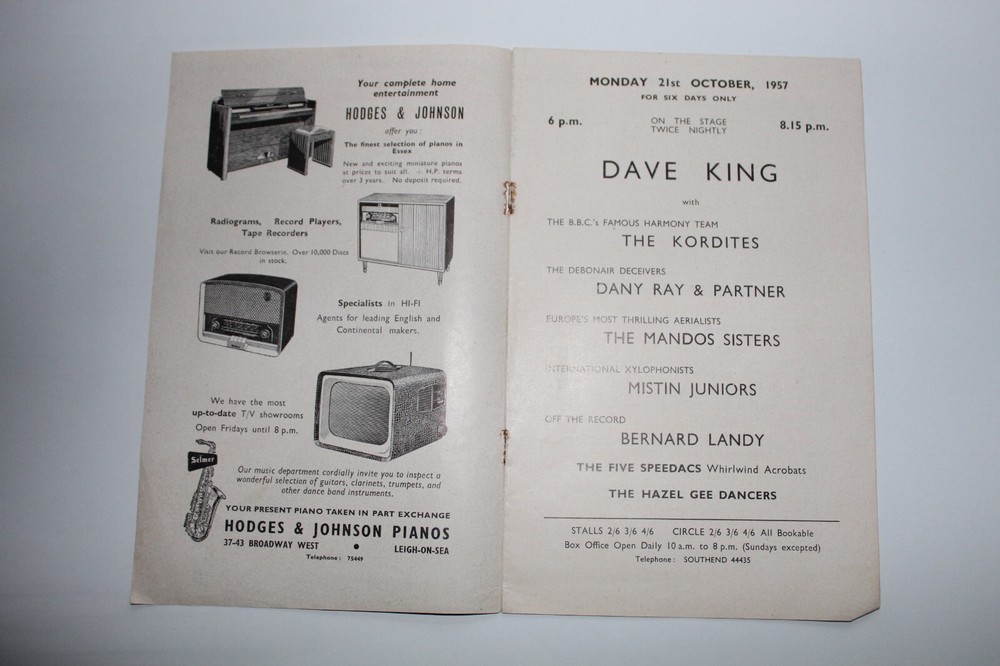 DAVE KING - Souvenir Programme 1957 ODEON Southend