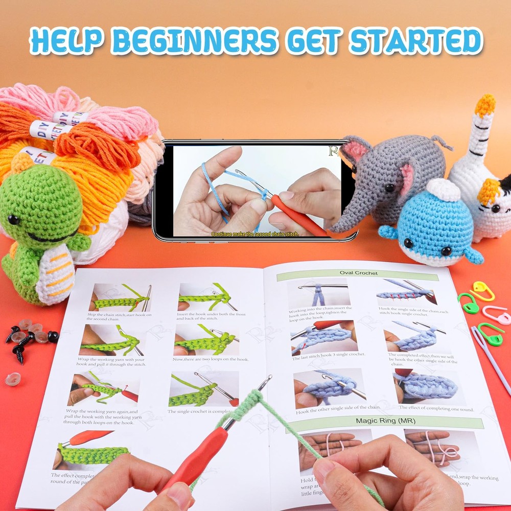 6PCS Crochet Kit for Beginners, Knitting Kit with Step-by-Step Video Tutorial...