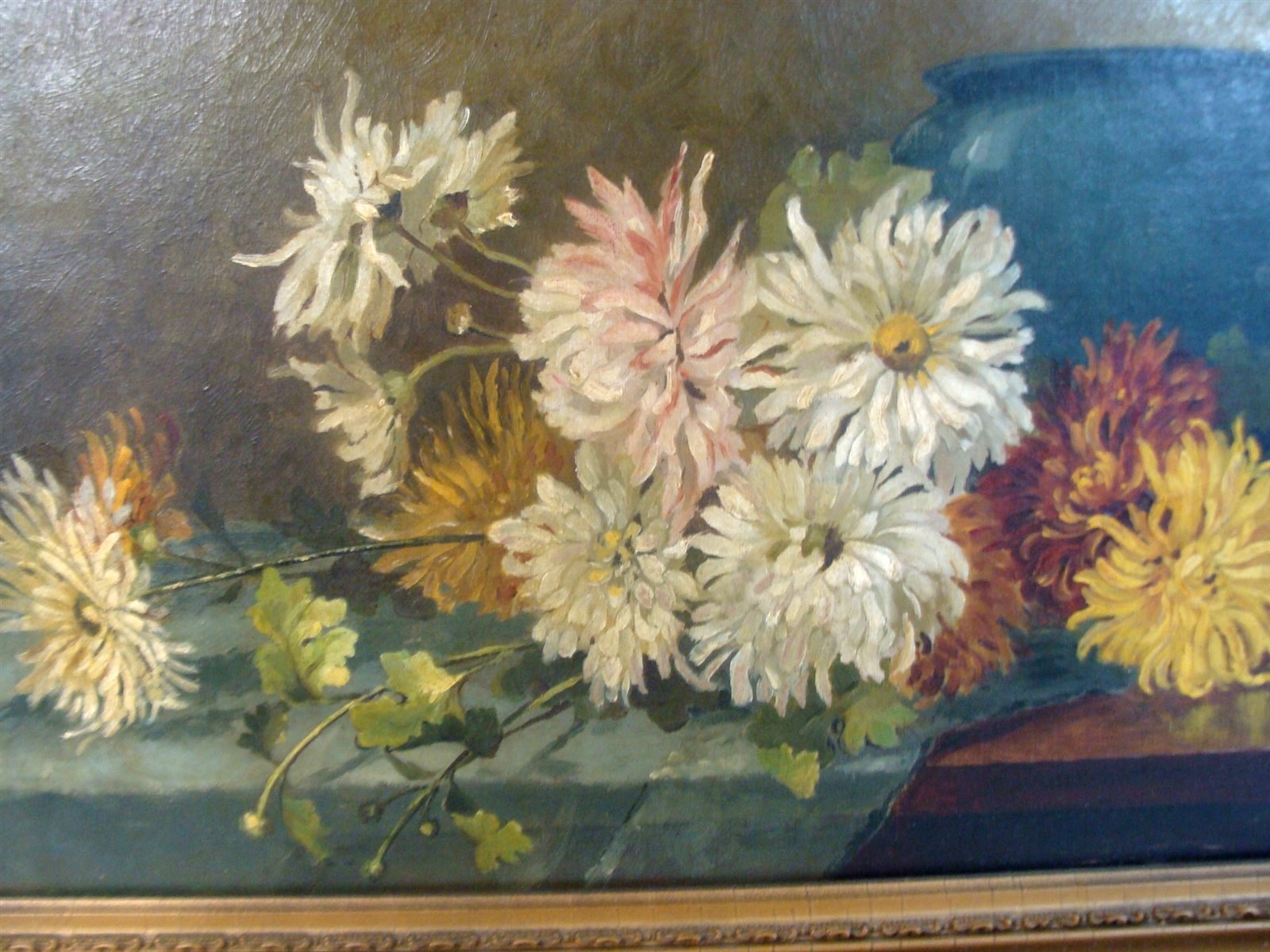 Antique 1890 Fall River School Still Life Peonies O/C Painting