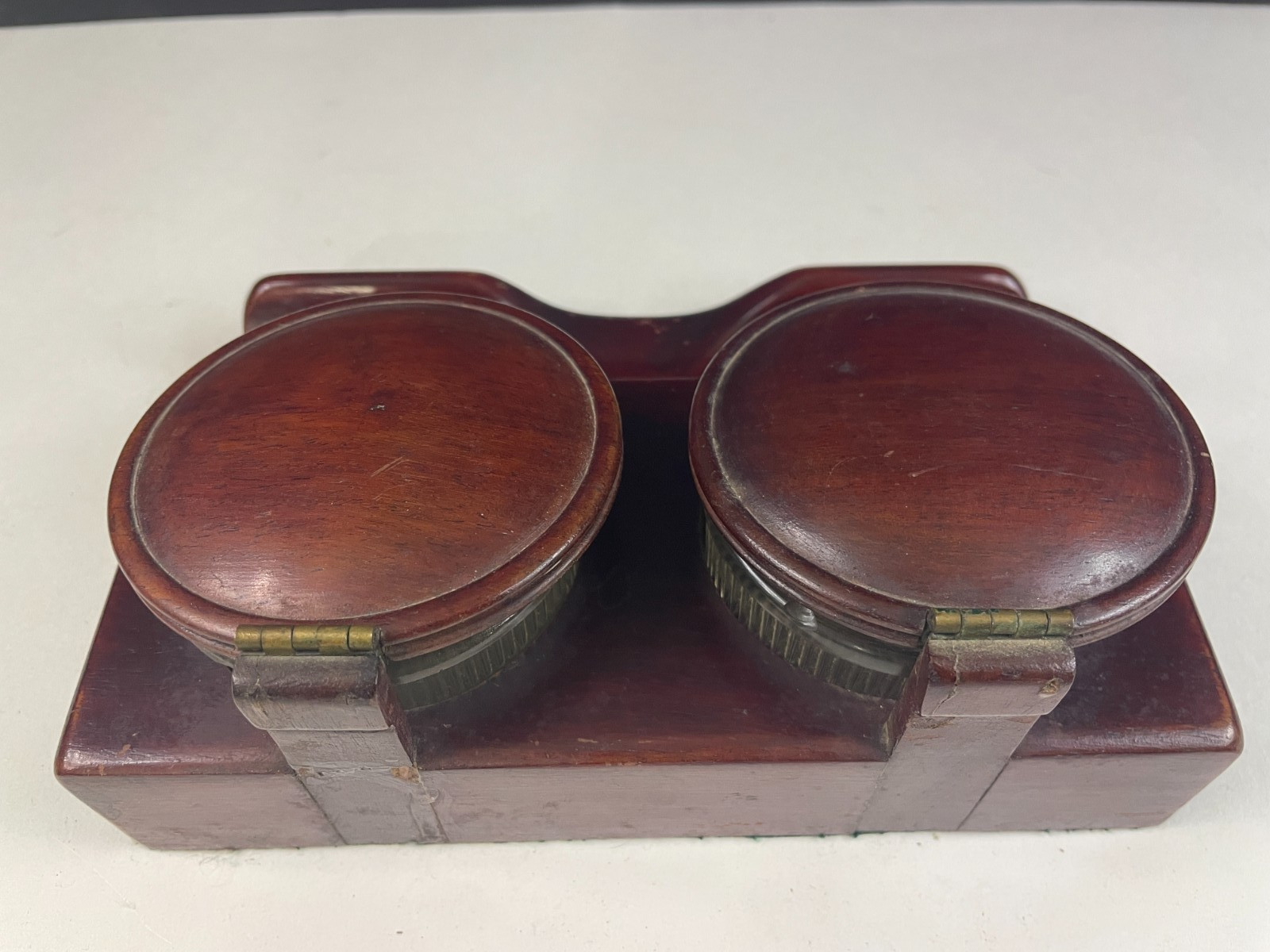 Antique Soennecken Mahogany & Brass Two Ink Table Inkwell ~ Germany